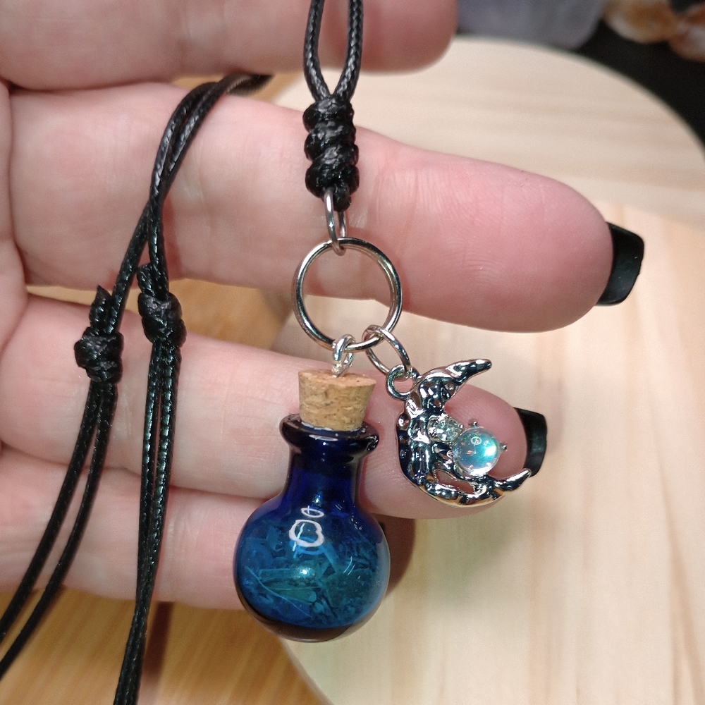 Protection Bottle Adjustable Black Cord Necklace With Crescent Moon